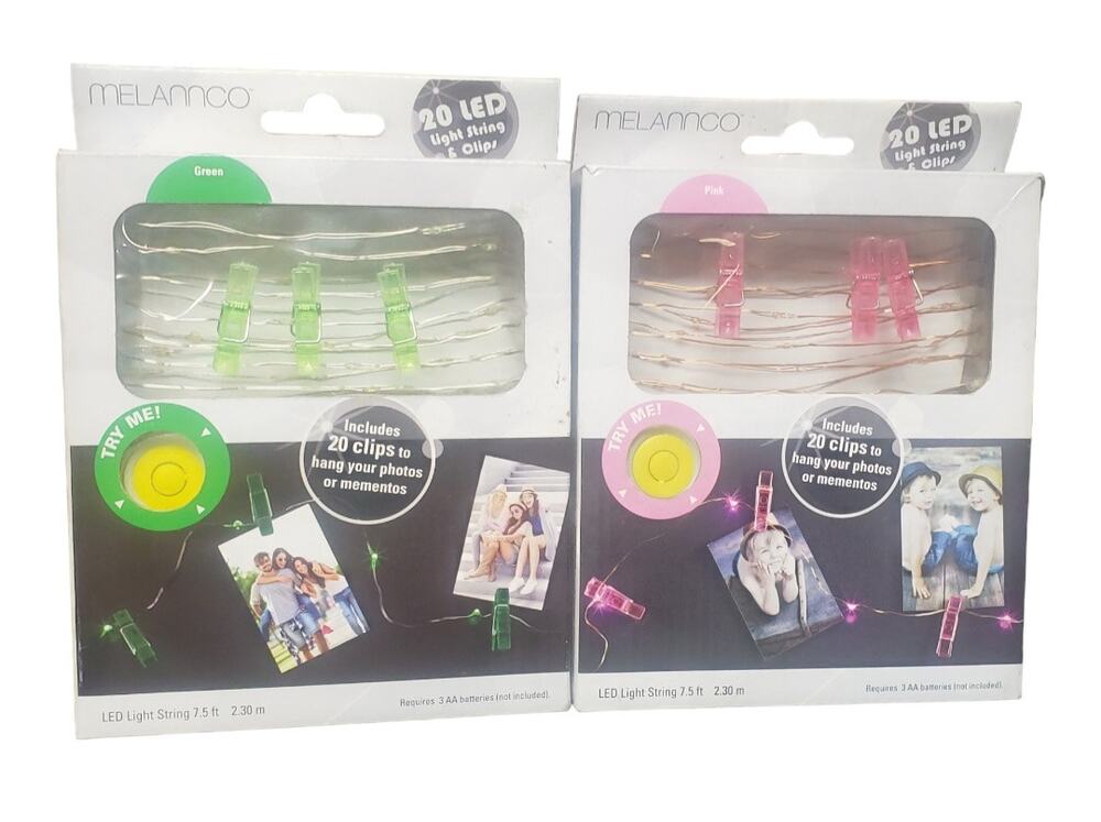 Melannco 90 Inch Green & Pink LED Strand Lights With 20 Clips Each | Set of 2